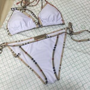 Burberry Women's White Plaid Bikini Set